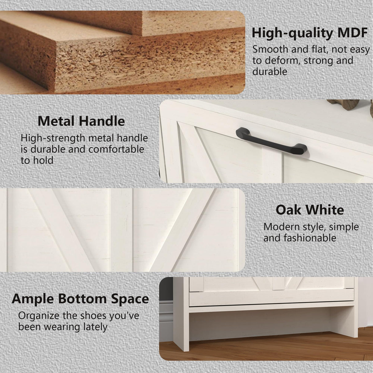 VINYUSE Shoe Cabinet with 4 Flip Drawers, Shoe Storage Cabinet for Entryway, Freestanding Hidden Shoe Cabinet Organizer with Open Storage, Narrow Shoe Rack with Legs, Oak White VINYUSE