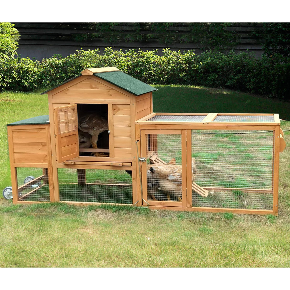 80’’ Large Chicken Coop with Wheels,Mobile Chicken House for 2-4 Chickens,Wooden Waterproof Hen House with Nesting Box,Run,Tray for Chicken Rabbit Duck Feelway