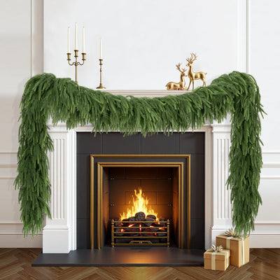 2PCS 9FT Christmas Garlands for Decoration - Norfolk Pine Garlands, Real Touch Winter Pine Garland, Green Artificial Greenery Garlands for Mantle, Table, Wall, Indoor, Outdoor Christmas Decorations