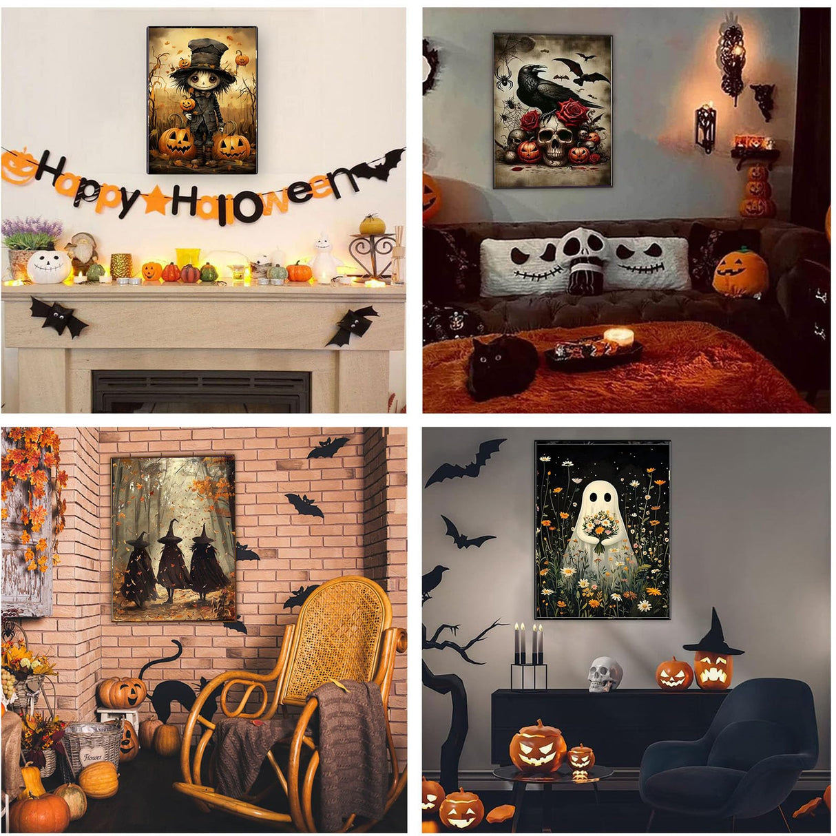 4 Pack Paint by Numbers Kit for Adults - Wooden Easel, Halloween Paint by Numbers with Frame, Halloween Adult Painting by Number Kits on Canvas, Easy Oil Painting Arts Gift Wall Decor 8x12inch cviokrdu