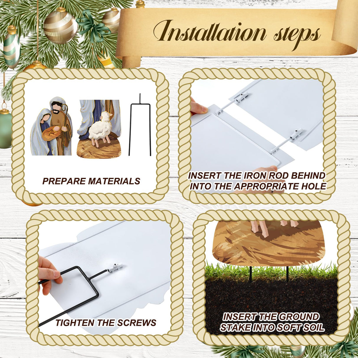 Reallnaive 30 Inch Large Christmas Outdoor Nativity Scene for Yard with Stake Metal Christmas Nativity Set Outside Waterproof Rustic Yard Lawn Signs for Garden Holiday Lawns Decoration Reallnaive