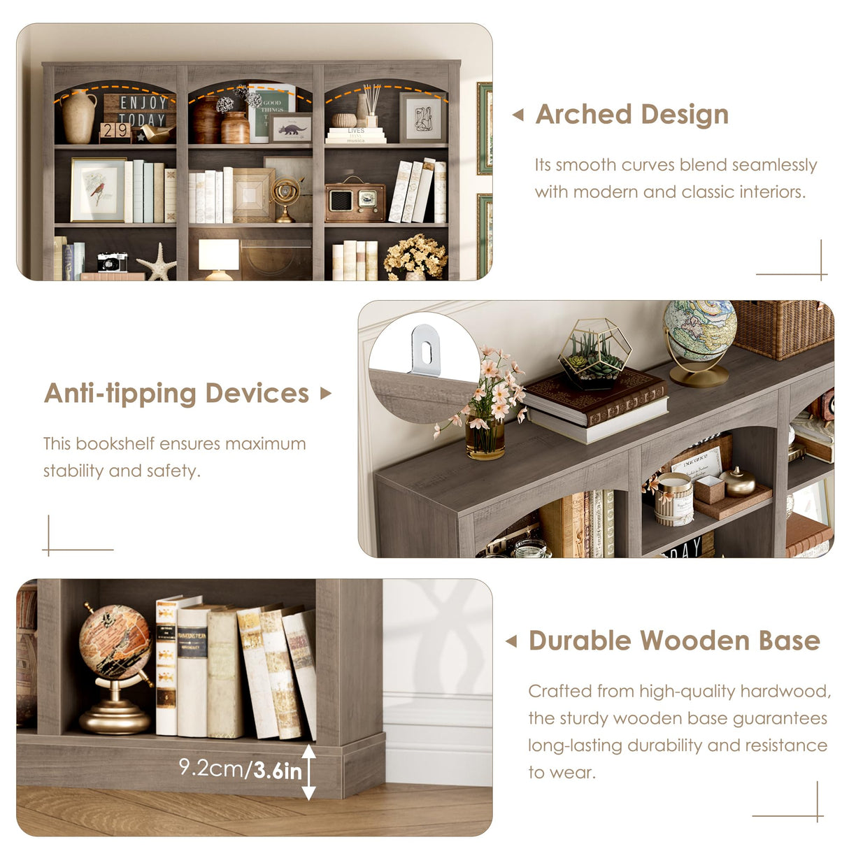 FACBOTALL 71" Triple Wide Bookshelf, 6 Tier Tall Bookshelf, Large Bookcase with Curved Baffle, 63.4" Wide Book Shelf with 18 Open Display Shelves for Living Room, Study, Gray FACBOTALL