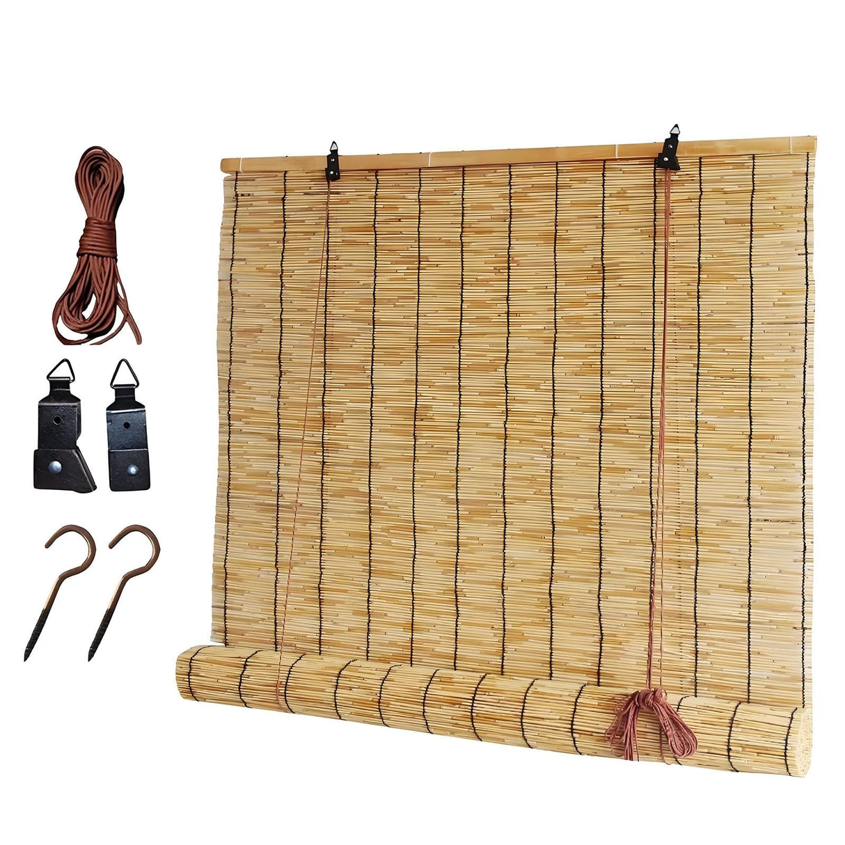 Bamboo Blinds Hand-Woven Roller Blinds Outdoor Bamboo Shades for Patio Porch Outdoor/Indoor Privacy 36x25in 27×59in Brown(Natural Black Line,38" W x 46" H) WoodArtSupply