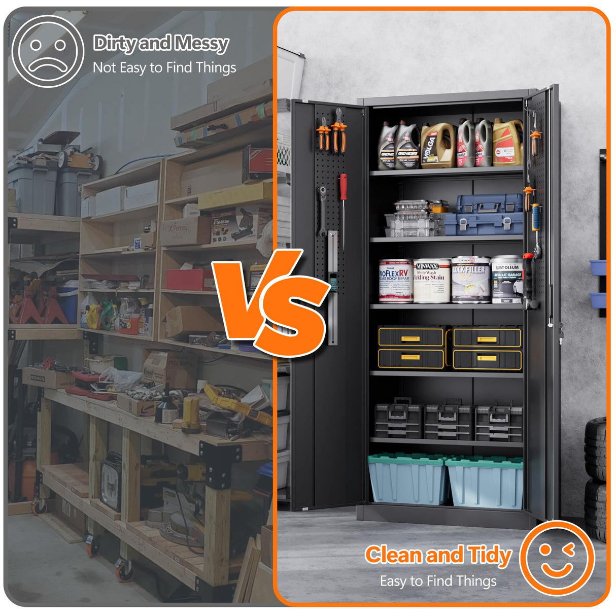 Aobabo 71" H×32" W×16" D Metal Storage Cabinet with 5 Adjustable Shelves, Locking Garage Storage Cabinet with Pegboards and 4 Hooks for Garage, Office, Black, Assembly Required Aobabo