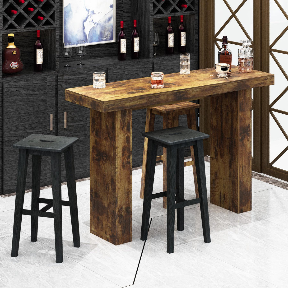 Tilayasig 63" Long Bar Table, Industrial Counter Height Pub Table, Narrow Kitchen Dining Table for Small Spaces, Breakfast Bar, Home Bar, Rustic Brown (Only Table) Tilayasig