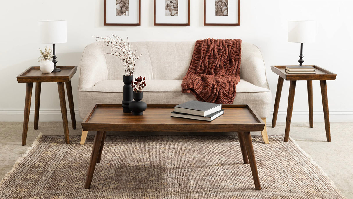 Kate and Laurel Eastmont Rectangle Wood Coffee Table; 46 x 22 x 17; Walnut Brown; Large Mid-Century Wooden Living Room Table with Stylish Tapered Legs and Adjustable Feet Kate and Laurel