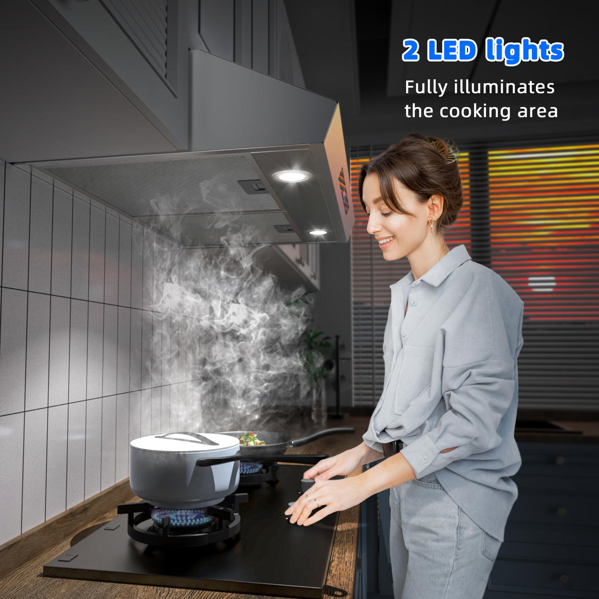 FIREGAS Range Hood 30 Inch Under Cabinet, 450 CFM Ducted/Ductless Kitchen Hood with 3 Speed Fan, Stove Hood Vent with Gesture and Touch Control, Delay Function and LED Lights, Charcoal Filter FIREGAS