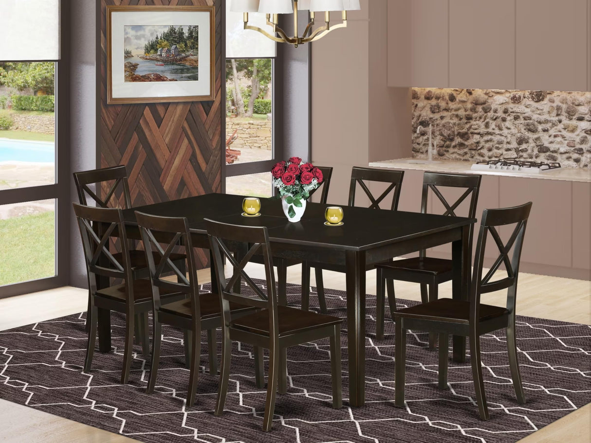 East West Furniture HEBO9-CAP-W 9 Piece Dining Table Set Includes a Rectangle Dining Room Table with Pedestal and 8 Wood Seat Chairs, 42x72 Inch, Cappuccino East West Furniture
