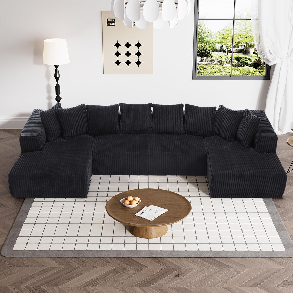 ONEMMLION 131" Modular Sectional Couch, Luxury Black Sectional Couches for Living Room, Comfy Corduroy Couch Sectional Sofa with Chaise Lounge, Free Combination Sleeper Sofa with Memory Foam, Black ONEMMLION