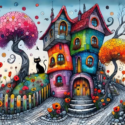 Fantasy Fairytale Town 5D Diamond Art Kits for Adults Beginners,DIY Full Round Drill Diamond Painting Kits, Paint by Diamonds Dots Gem Art Easy,Home Wall Decor 14X14 Inch