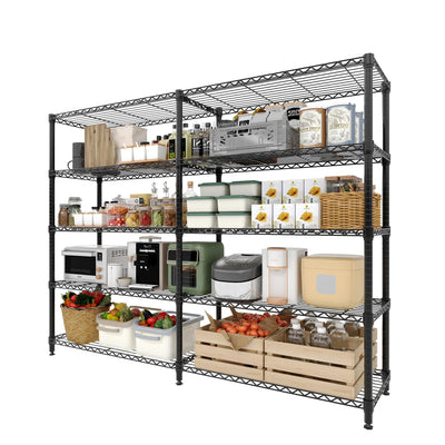 Garvee 70" H Storage Shelves L-Shaped Shelving Unit, 5-Tier Metal Shelves 1325 LBS Capacity, Heavy Duty Wire Shelving Storage Rack with Adjustable Shelf for Kitchen Pantry Bedroom Corner