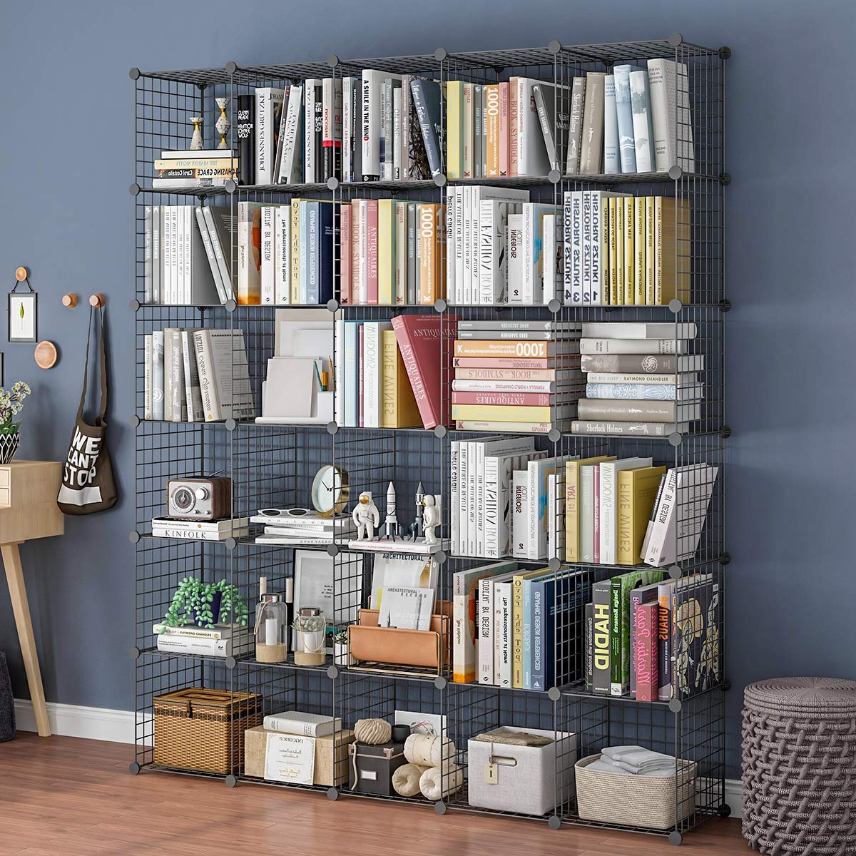 KOUSI 14"x14" Wire Cube Storage, Metal Grid Organizer, 30-Cube Modular Shelving Unit, Stackable Bookcase, Ideal for Living Room, Bedroom, Office, Garage KOUSI