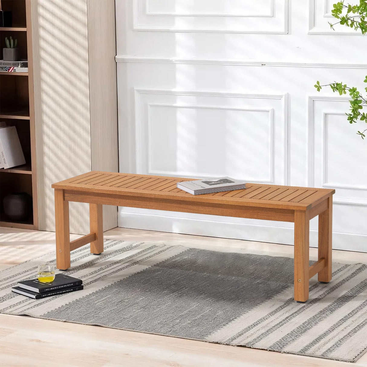 OC Orange-Casual 51" Acacia Wood Outdoor Bench, Backless Patio Dining Bench with Slatted Seat for Garden, Poolside & Entryway OC Orange-Casual