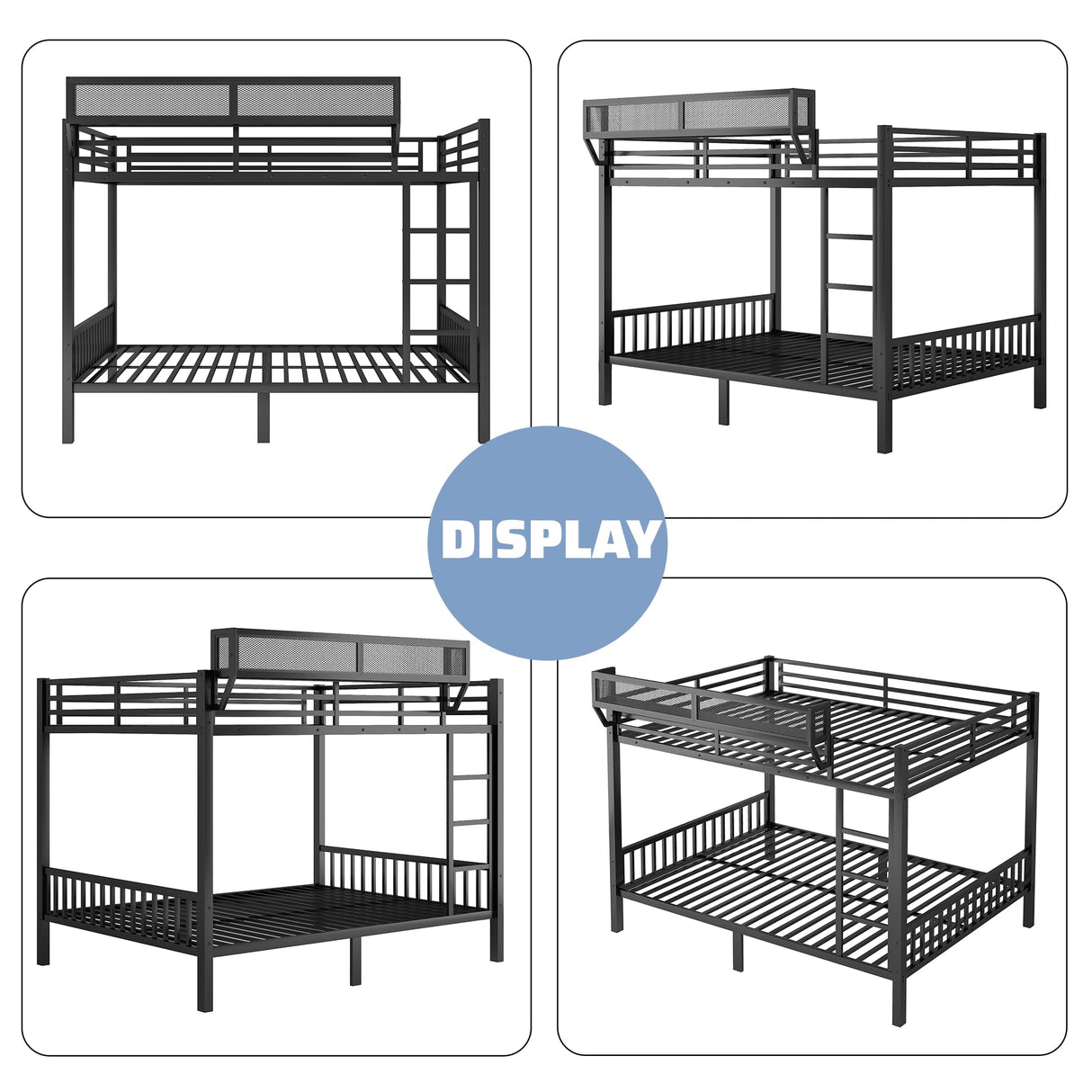 Mirightone Queen Over Queen Bunk Beds for Adults, Metal Bunk Bed Queen Size with Storage Shelf,Heavy-Duty Bunk Bed Frame with Ladder and Slats Support for Boys Girls,Space-Saving,Noise Reduced,Black Mirightone
