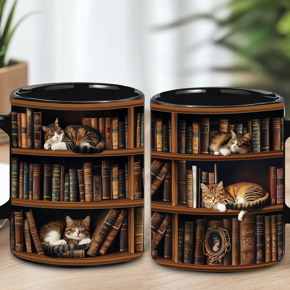 YIDAJI Bookshelf Gift - Cat Bookshelf Mug - Gifts For Women - Unique Gift For Book Lover, Reader, Librarian, Writer - Birthday Gift Idea For Cat Lover, Owner Cat - Book Mug, Coaster, Keychain YIDAJI