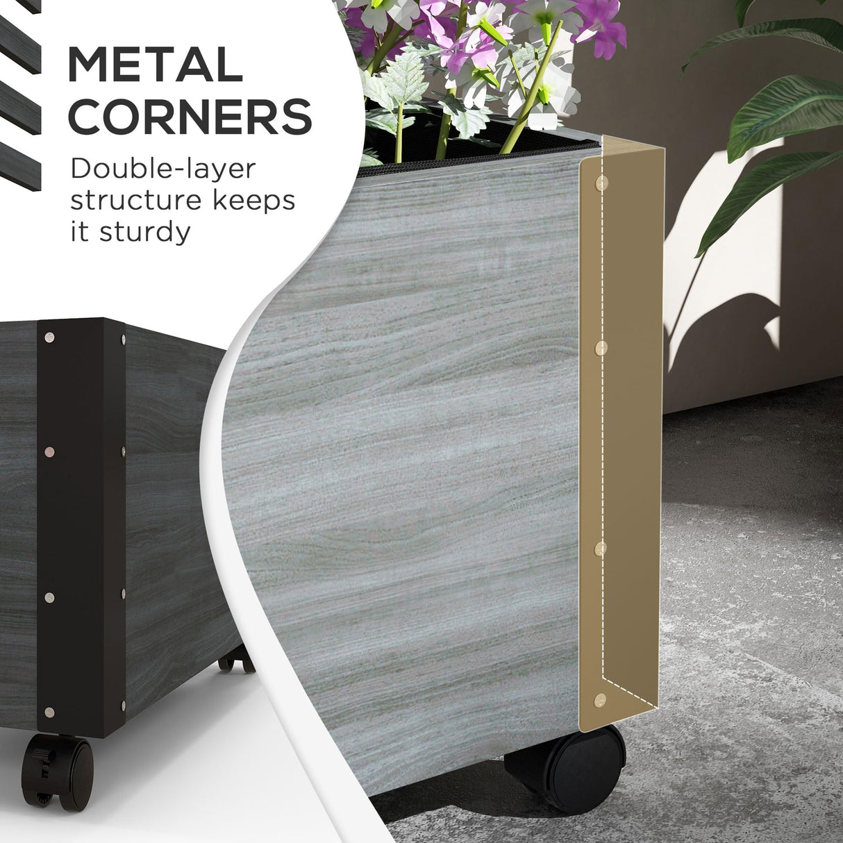 Outsunny Raised Garden Bed with Trellis, 58" Outdoor Wooden Planter Box with Wheels, for Vine Plants Flowers Climbing and Planting, Gray Outsunny