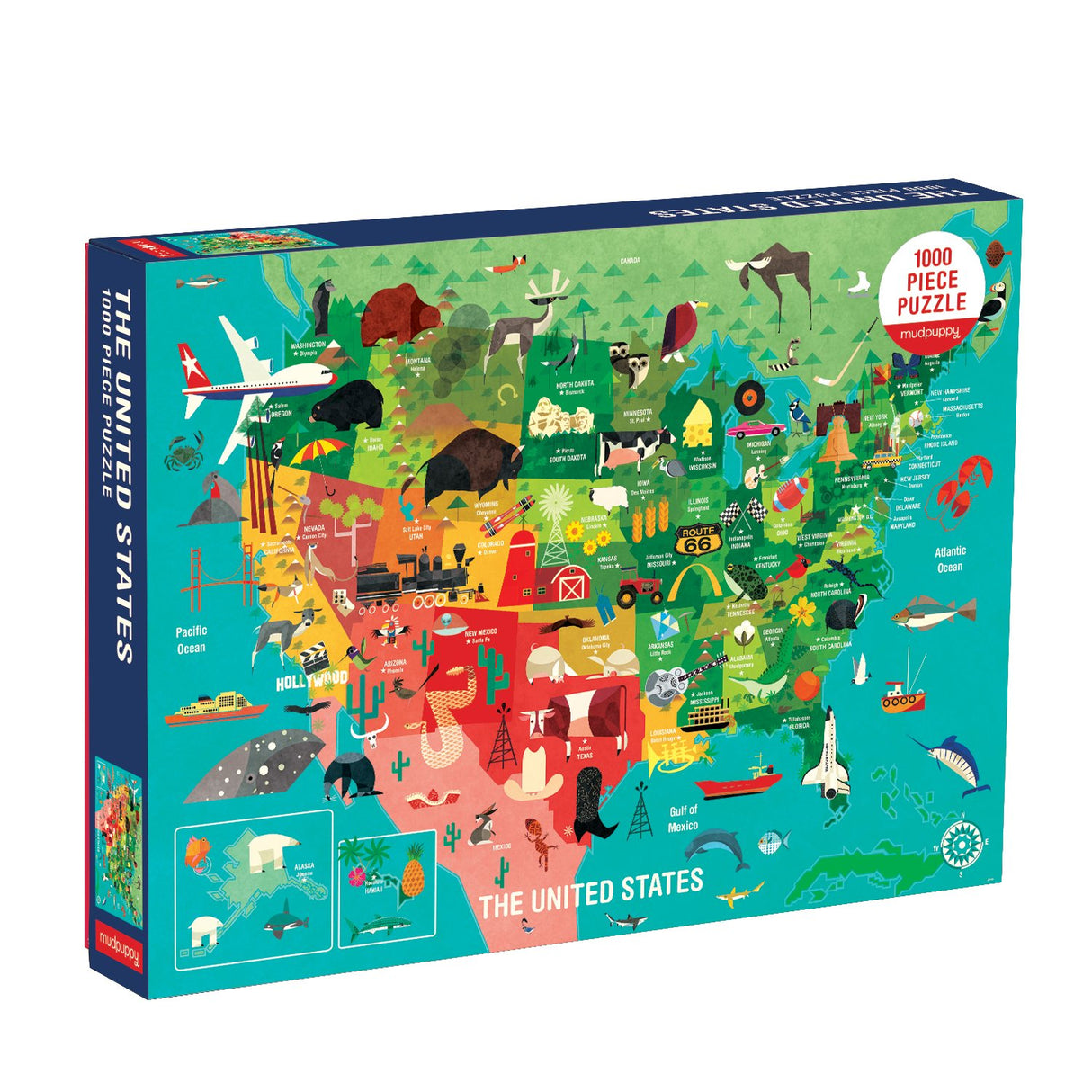 Mudpuppy 1000 Piece United States Jigsaw Puzzle for Adults and Families, USA Family Puzzle with Vibrant Illustrations of The Attributes of The 50 States Mudpuppy