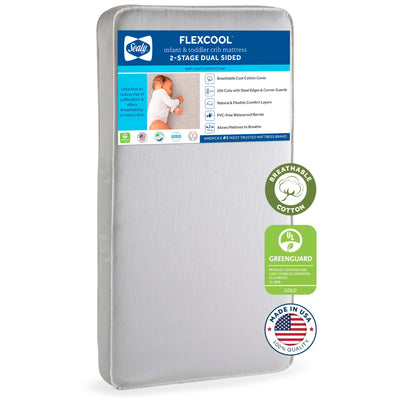 Sealy Baby Flex Cool Breathable 2 Stage Waterproof Crib Mattress plus Toddler Bed Fit, Airy Cotton Cover, 204 Premium Coils, GREENGUARD Gold Certified, Safety & Quality Tested, Made in USA, 52'X28'
