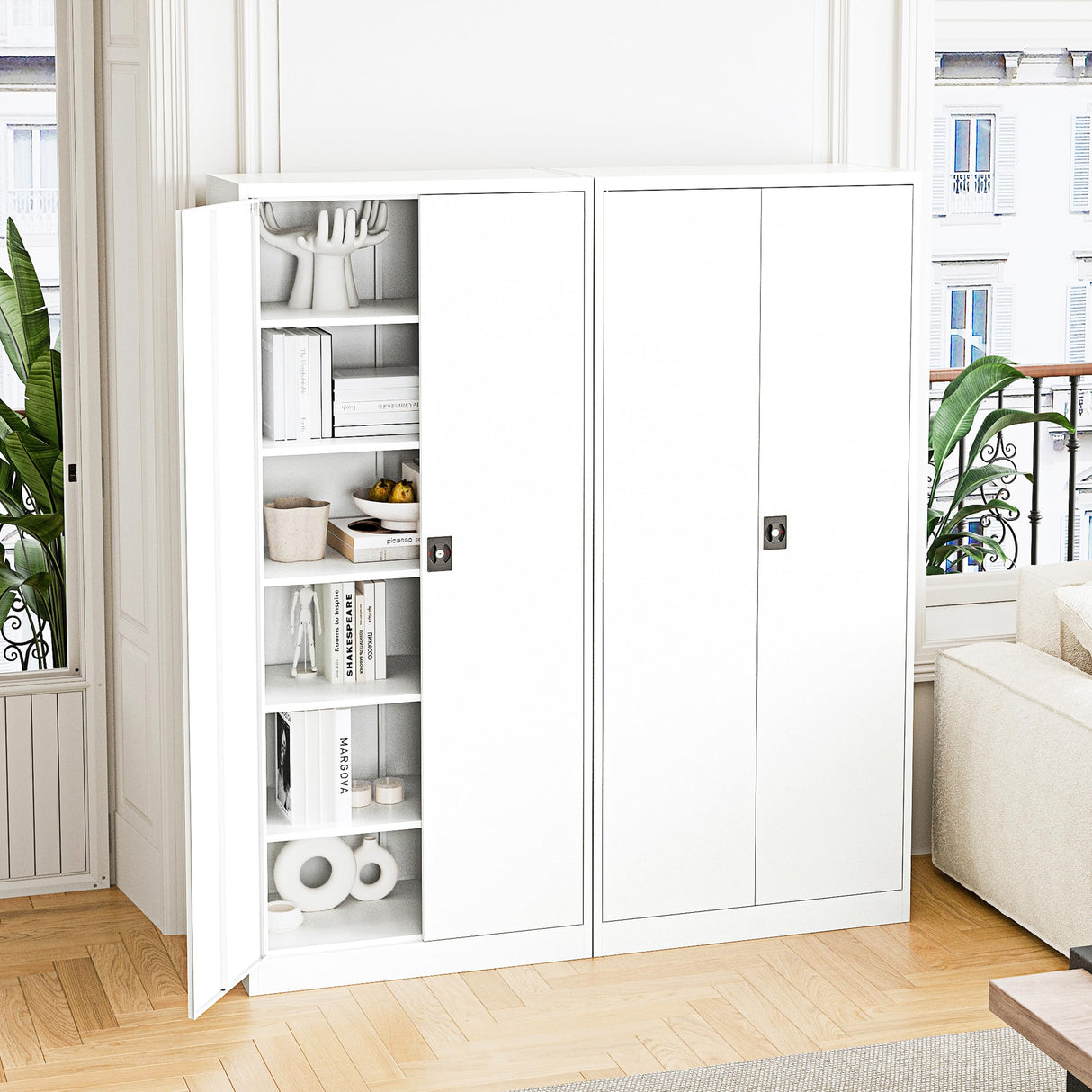 Letaya Metal Garage Storage Cabinets with Lock Door and Adjustable Shelves, Steel Tool Cabinets for Home,Office,Warehouse Organisieren (White, 72" H) Letaya