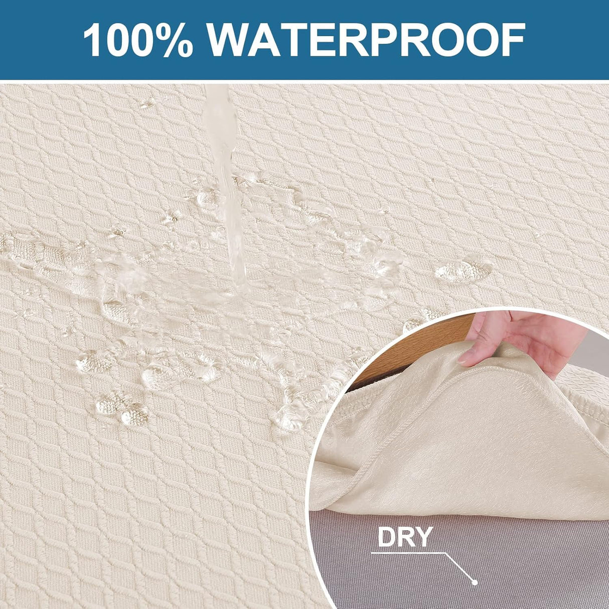 Smiry Waterproof Seat Covers for Dining Room Chairs Set of 4, Stretch Jacquard Removable Washable Chair Seat Slipcovers Protector, No Rear Covers, Beige Smiry