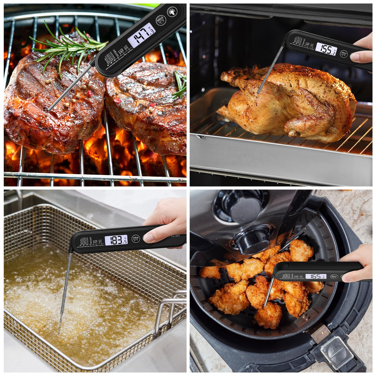 Ultrean Digital Meat Thermometer for Cooking,Ultra-Fast Instant Read Food Thermometer with Backlight,Foldable Probe,Waterproof Kitchen Thermometer for BBQ,Grill,Fry,Oven,Candy Making Ultrean