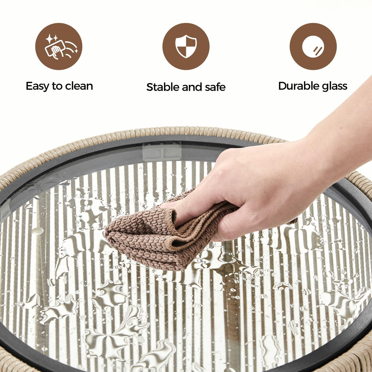 Yaheetech 3-Piece Patio Furniture Set, Outdoor PE Rattan Wicker Bistro Set w/ 2 Chairs & Tempered Glass Top Table & Cushions, for Poolside/Porch/Garden/Yard Yaheetech