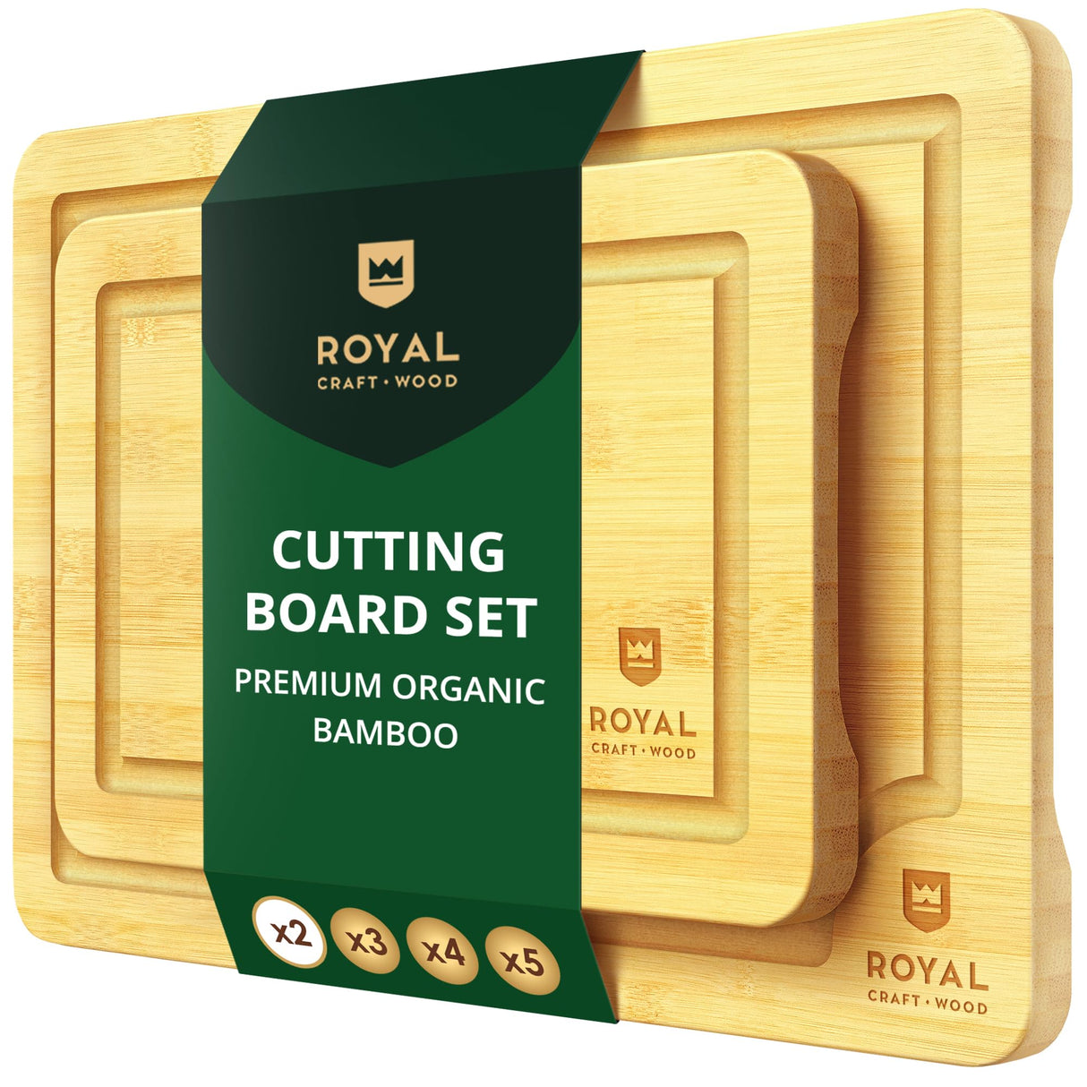 ROYAL CRAFT WOOD Wooden Serving Boards for Kitchen Meal & Cutting-Bamboo Cutting Board Set with Juice Groove Side Handles - Charcuterie & Chopping Butcher Block for Meat-Kitchen Gadgets Gift(2 Pcs) ROYAL CRAFT WOOD