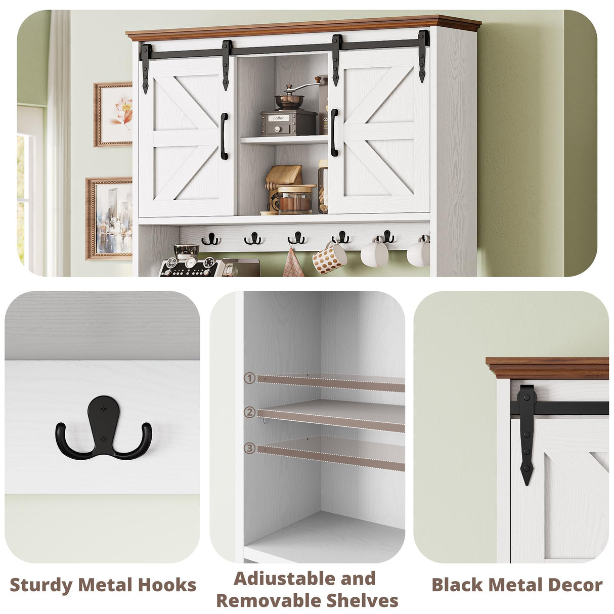 IRONCK 72" Kitchen Pantry Storage Cabinet, Farmhouse Kitchen Hutch with Microwave Stand & Charging Station, Freestanding Tilt Out Trash Can Cabinet for Dining Room, White IRONCK