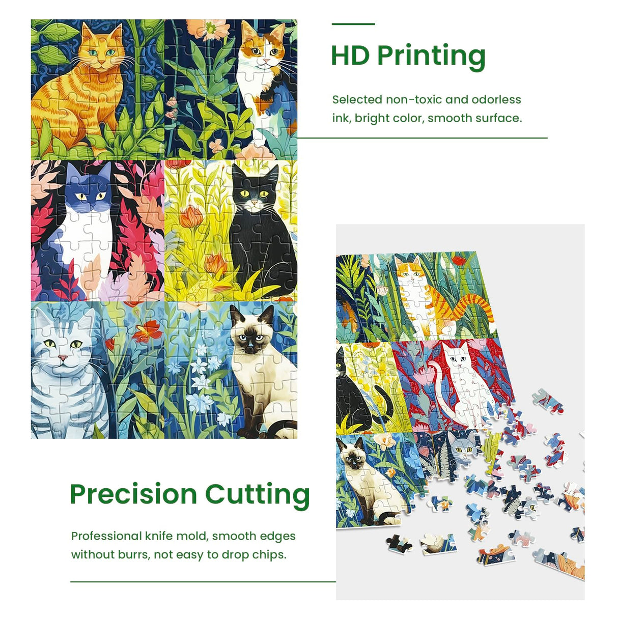 300 Piece Puzzle for Adults-Cats and Flowers | Recycled Cardboard Jigsaw Puzzles 300 Pieces | Challenging Family Activity Great Gift Idea for Family Friends | Difficult Puzzles Size 20.5X 15 inches Edsjegn