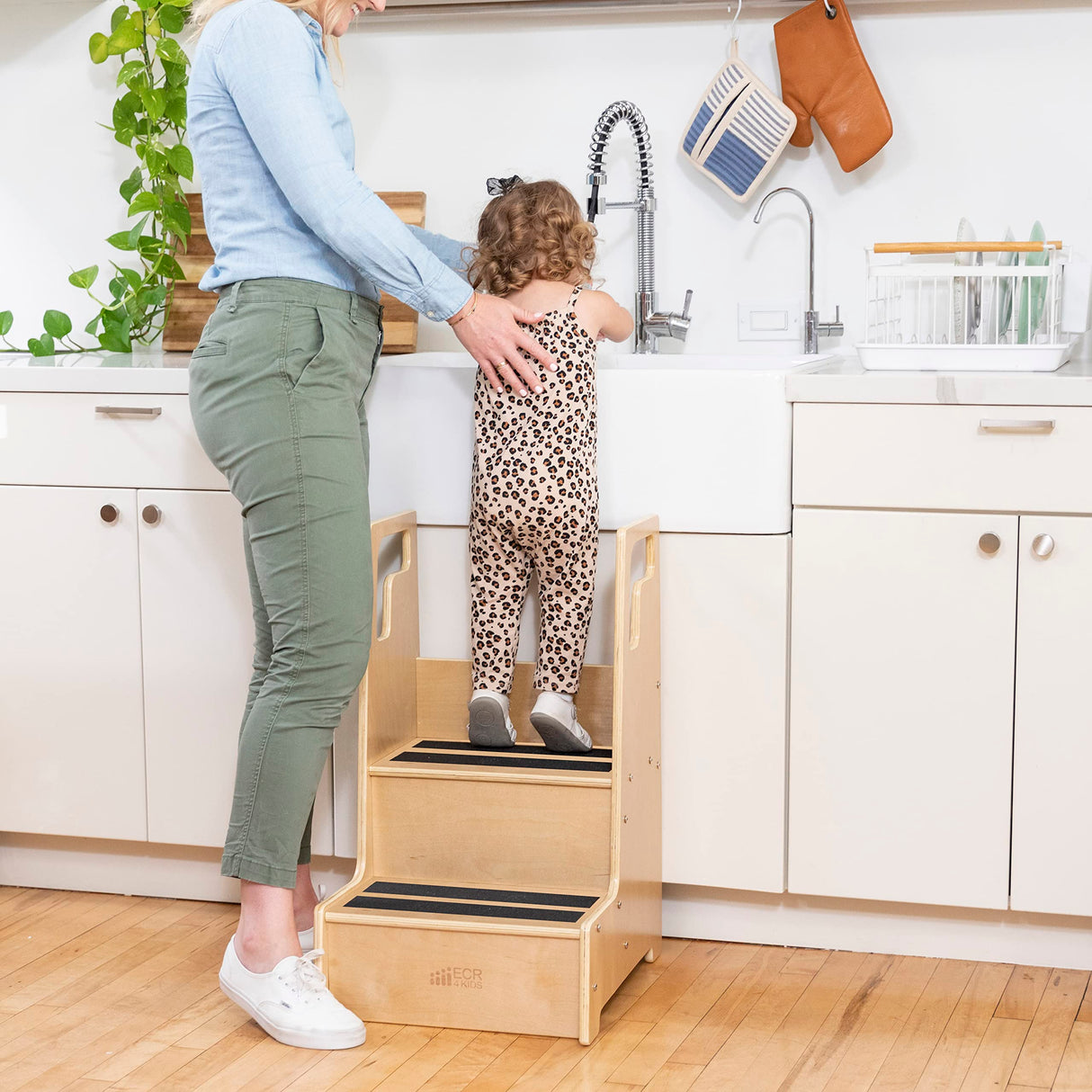 ECR4Kids Reach-Up Step Stool with Handles, Kids Furniture, Natural ECR4Kids