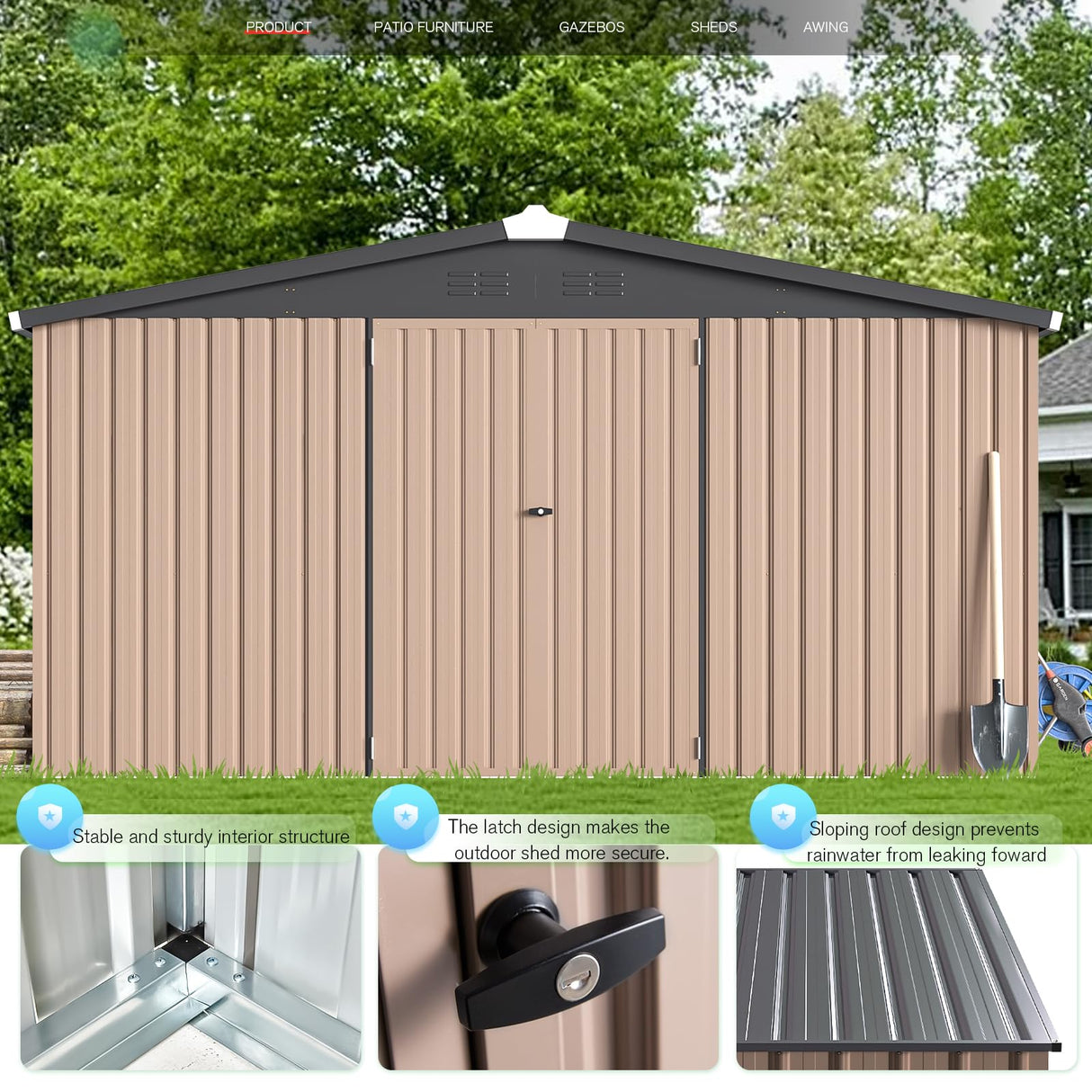 AECOJOY 12' x 12' Shed Metal, Outdoor Storage Sheds & Outdoor Storage 12' x 12' with Lockable Doors, Large Steel Yard Shed, Utility and Tool Storage for Garden, Backyard, Patio, Outside use in Grey AECOJOY