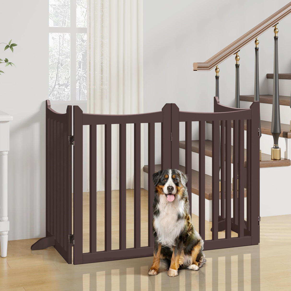 Yaheetech 36" H Extra Tall Freestanding Pet Gate 4-Panel Wooden Dog Fence with 2 Support Feet Folding Dog Gate for Indoor, Stairs, Doorway, Halls, Kitchen Wooden Pet Barrier Espresso, 79.5" L x 36" H Yaheetech
