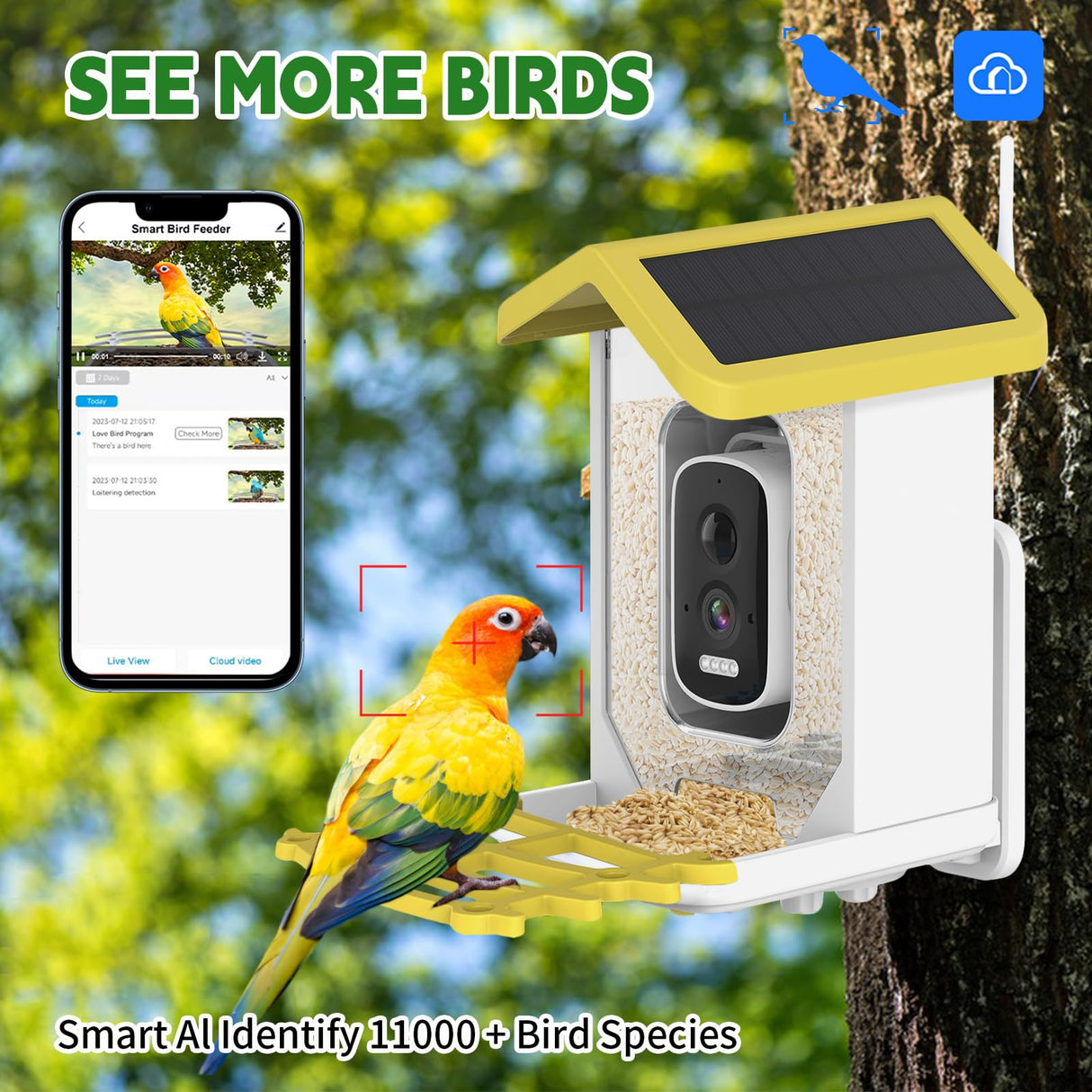 Smart Bird Feeder with Camera, HD Camera Bird Feeder, Solar Powered, Auto Capture Bird Videos & Detection, Solar Powered Wireless Birdhouse Camera for Outdoors, Perfect for Bird Lovers HYNXM