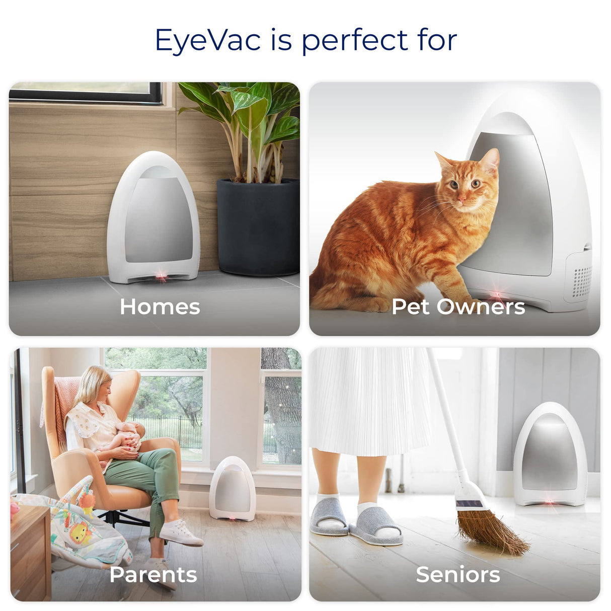 EyeVac Home Touchless Vacuum Automatic Dustpan - Great for Sweeping Pet Hair Food Dirt Kitchen - Ultra Fast & Powerful, Corded Canister Vacuum, Bagless, Automatic Sensors, 1000 Watt (White) EYE-VAC