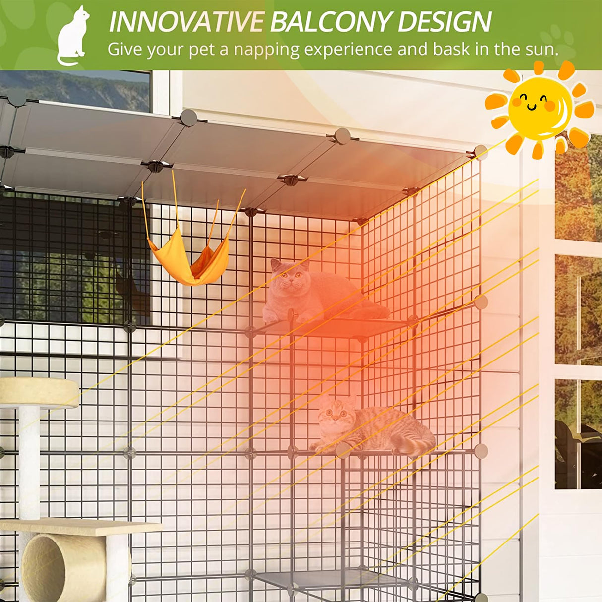 Oneluck Outdoor Cat House Cat Cages Enclosure with Super Large Enter Door, 55L x 41W x41H Balcony Cat Playpen with Platforms,DIY Kennels Crate Large Exercise Place Ideal for 1-3 Cats Oneluck