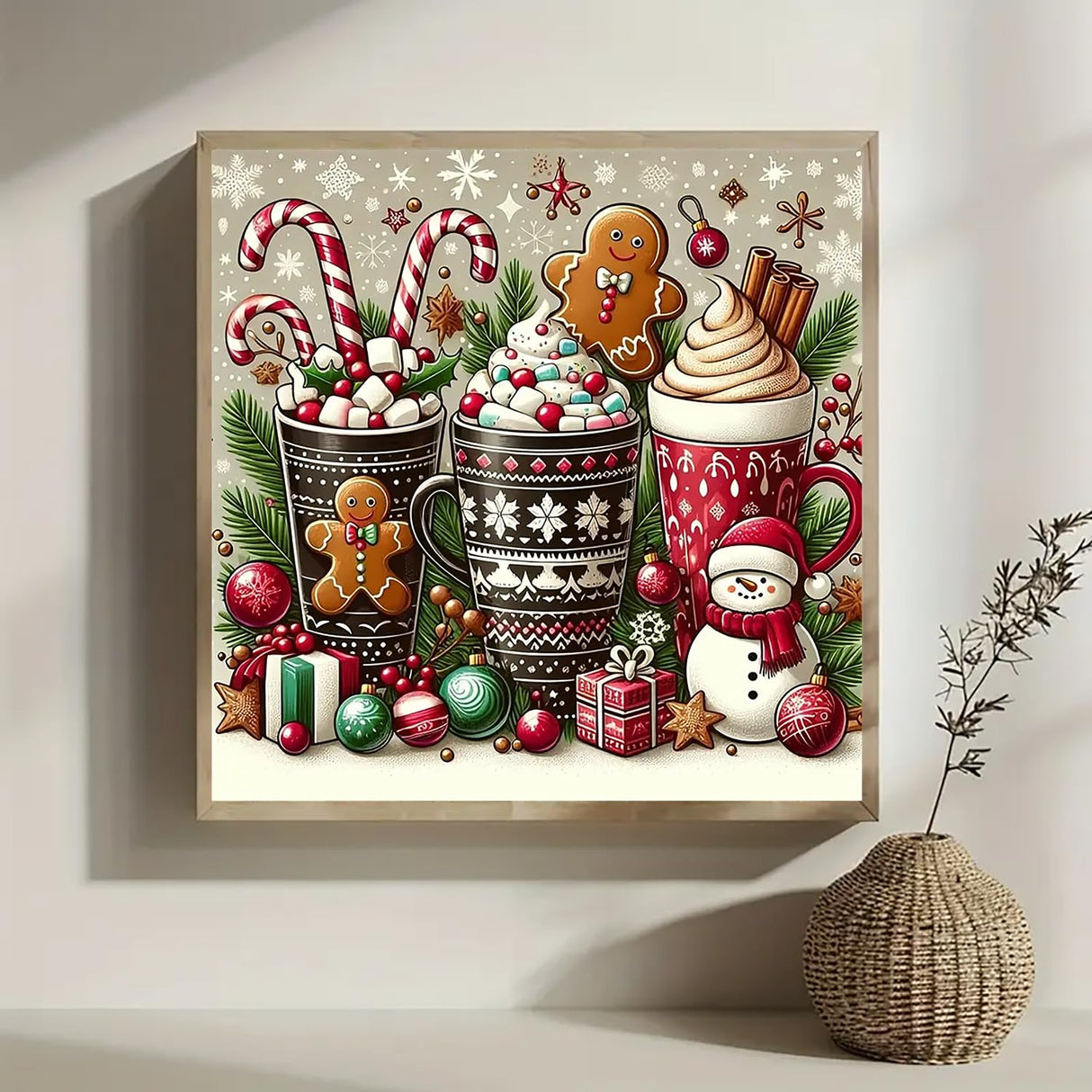 Christmas Snowman Ice Cream Cup Diamond Art Painting Kits for Adults, Diamond Painting Kits for Adults Beginners, 5D DIY Full Drill Diamond Dot Gem Art Kits for Adult, Home Wall Decor 13.8x13.8 Inch AWLNKMC