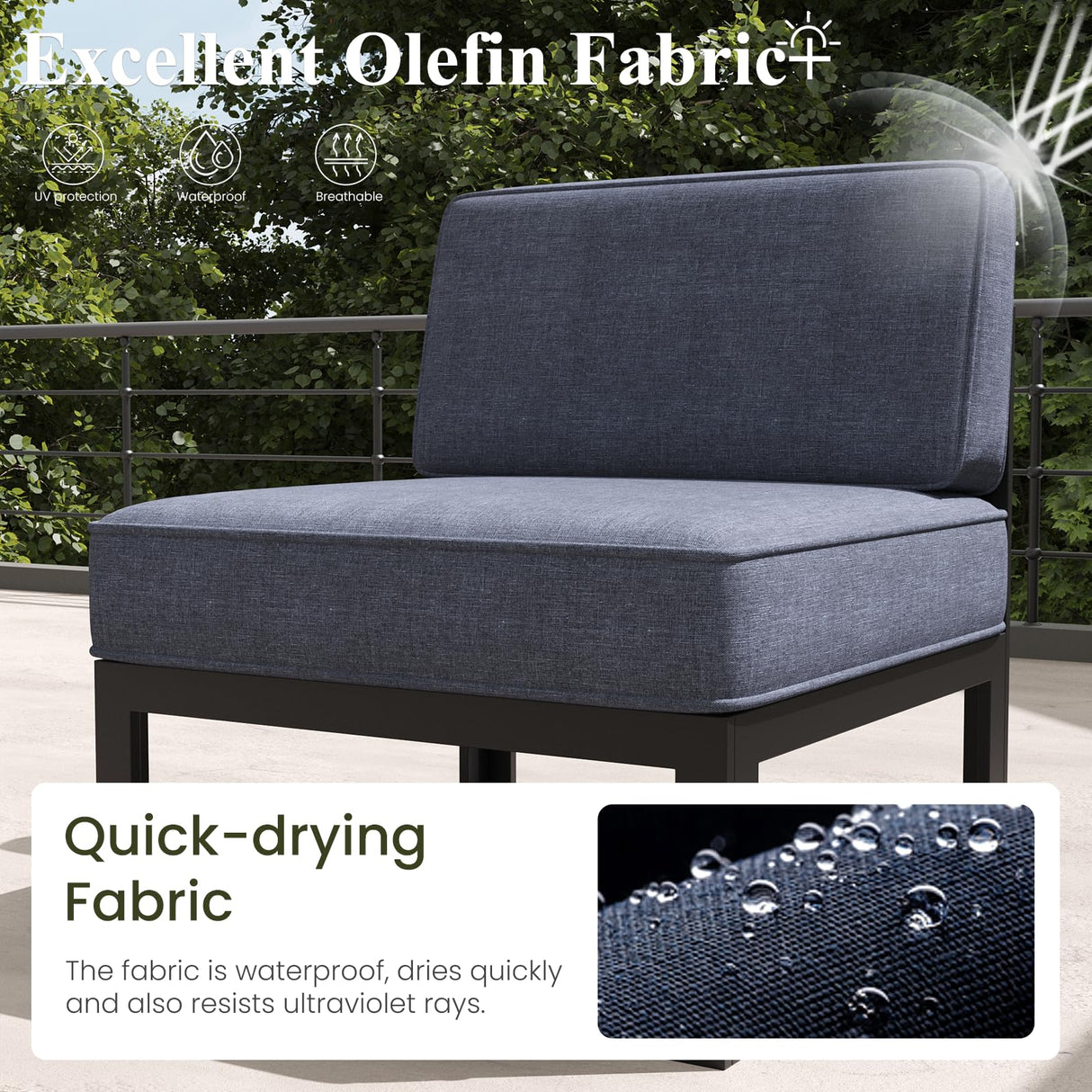 LayinSun Large Aluminum Patio Furniture Set with Fire Pit Table, 7 Pieces Modern Outdoor Conversation Set Sectional Metal Sofa Set with Olefin Cushion LayinSun