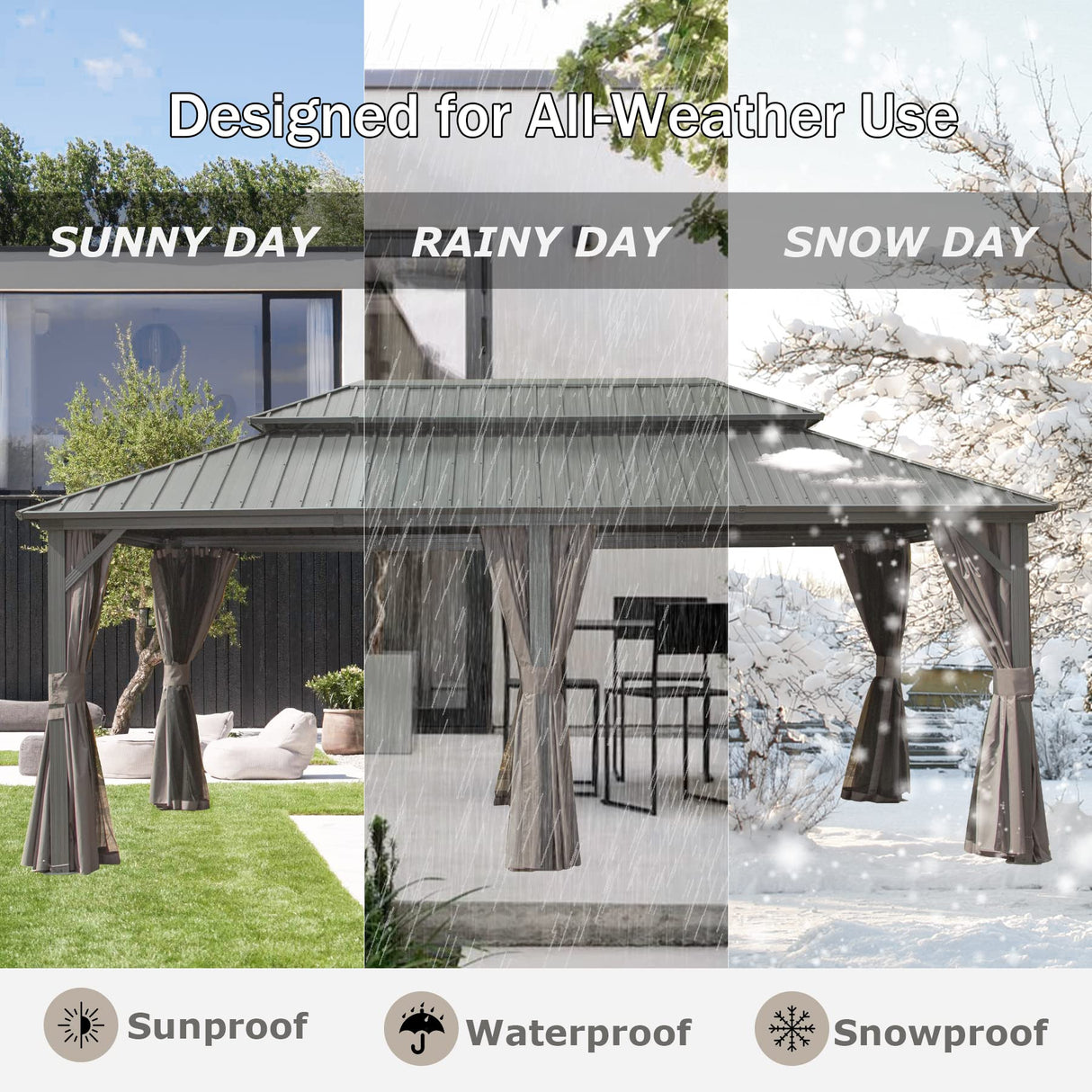 Domi 12’ X 20’ Hardtop Gazebo Canopy with Netting & Curtains, Outdoor Aluminum Gazebo with Galvanized Steel Double Roof for Patio Lawn and Garden, Gray domi outdoor living