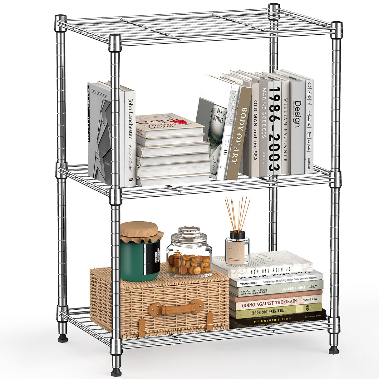 MZG 450 lbs Wire Storage Shelving 3-Tier Utility Shelving Unit Steel Organizer Wire Rack for Home,Kitchen,Office,Chrome(11.8" D x 17.7" W x 26.3" H) M MZG