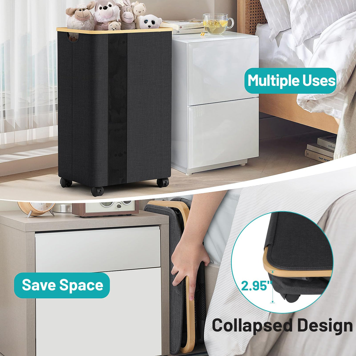 BlissTotes 75L Laundry Basket Slim Laundry Hamper with Wheels Lid, Collapsible Laundry Hampers, Laundry Bin, Clothes Hamper Basket with Internal Support & Handles for Bathroom, Bedroom (Gray) BlissTotes