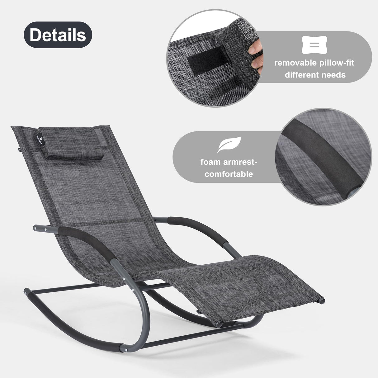 mansion home Outdoor Lounge Chair, Chaise Lounge for Patio & Lawn, Pool Lounge Chairs with Removable Pillow, Dark Grey mansion home