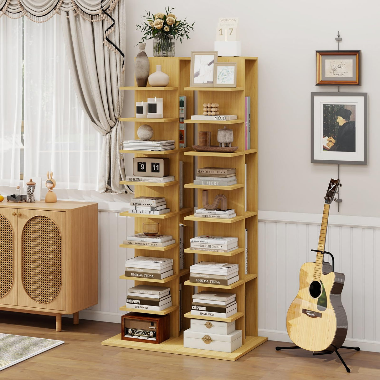 ELECWISH Narrow Bookshelf, 13-Tier Bookcase for Small Space, Tall Vertical Spine Bookshelf Tower, Modern Corner Book Shelf with Storage for Home Office ELECWISH