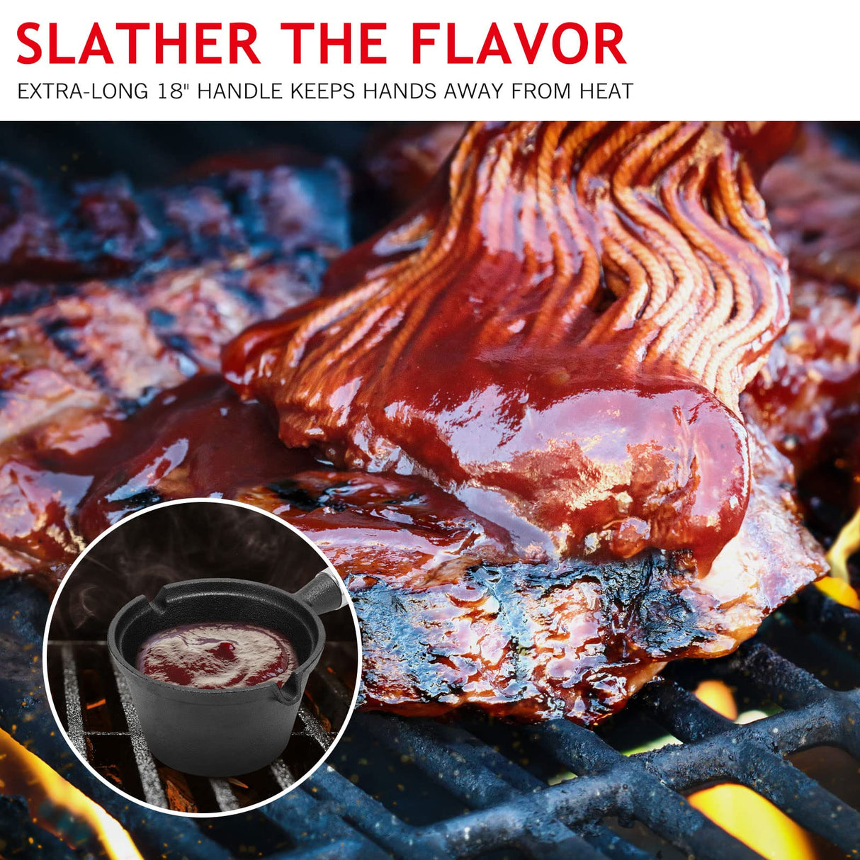 6 Pieces Iron Basting Pot and Brush for Grilling Barbecue Accessories 18 Inches Grill Basting Brush Wooden Long Handle BBQ Mop Brush for Sauce with Extra Replacement Heads and Saucepan for Grilling Nuogo