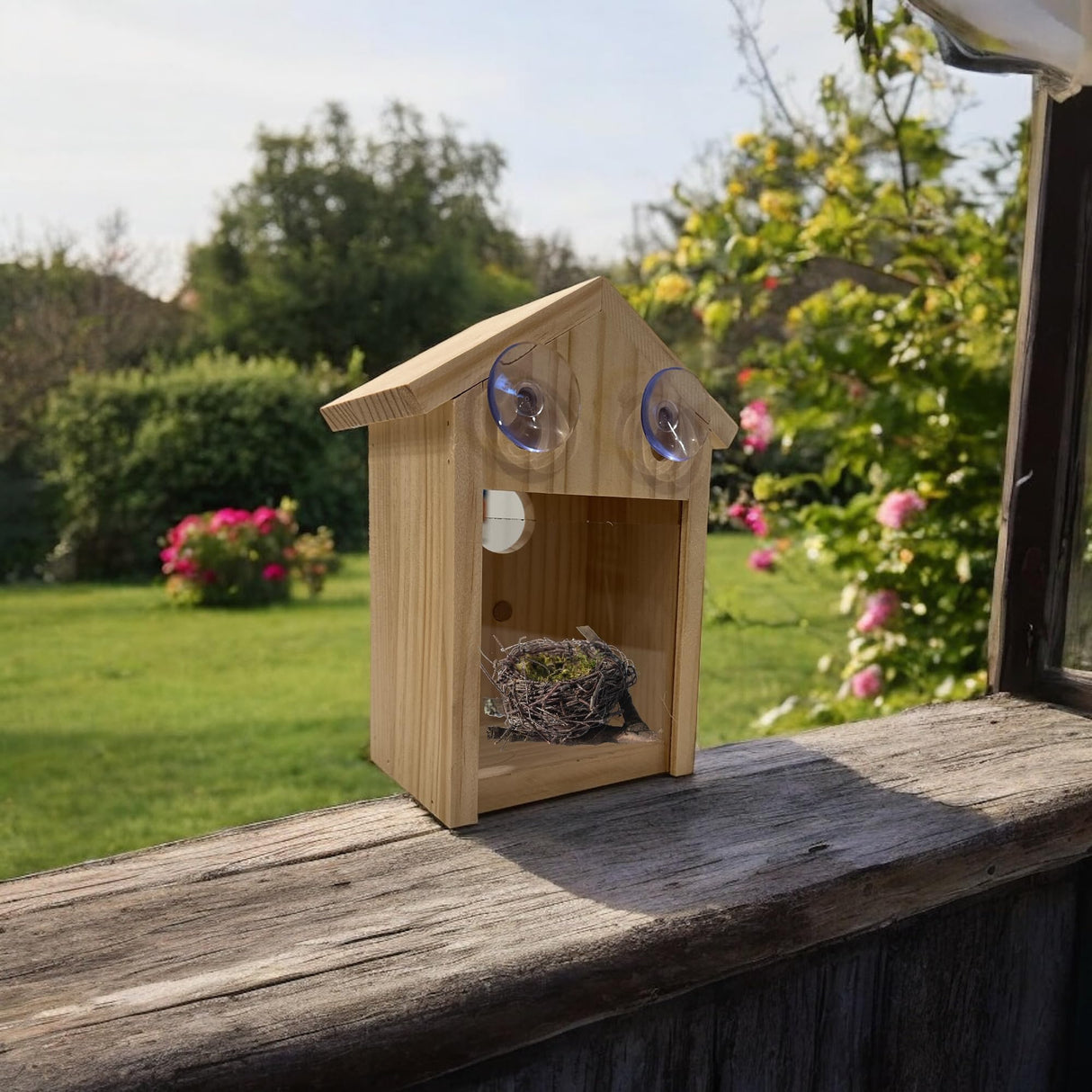 Window Bird House with Suction Cups Transparent See-Through Wooden Design for Bird Watching, Kids & Adults (Unfinished DIY) Oojami
