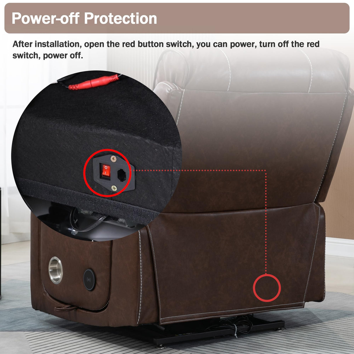 JIKFRIMA Power Lift Recliner Chair for Adults Elderly Lay Flat Leather Recliners with Massage Heating, Extended Footrest, Wireless Charging Device, USB Ports, Cup Holder, Lumbar Pillow, Up to 400LBS JIKFRIMA