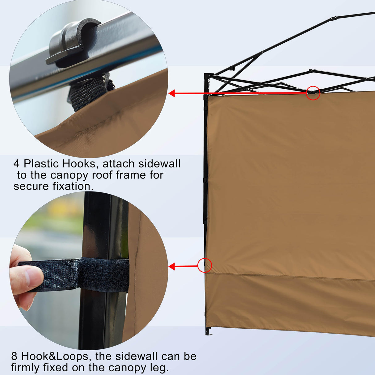 Canopy Sunwall Sidewall Gazebos Tent Waterproof for 10x10ft Pop up Canopy Straight Leg Gazebos Outdoor Instant Canopies 1 Pcs Khaki Canopy Sidewall Only NINAT