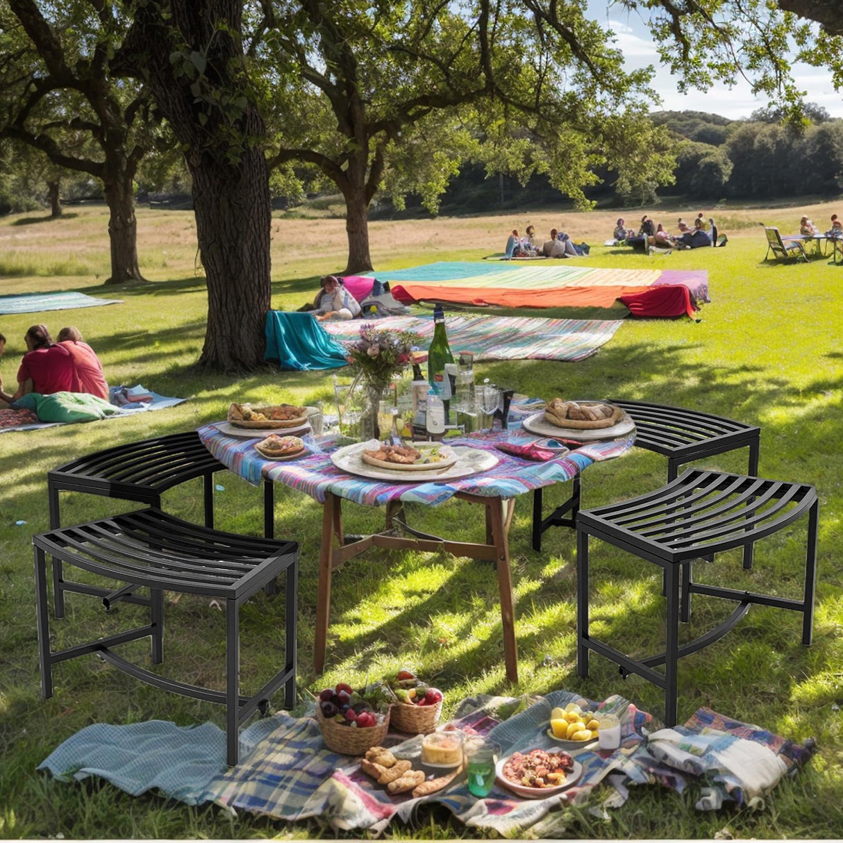 VINGLI Outdoor Metal Curved Bench, Weatherproof Fire Pit Bench Set of 4, Heavy Duty Steel Backless Benches, Metal Outside Seating for for Garden, Patio, Plant Stand and Holder VINGLI