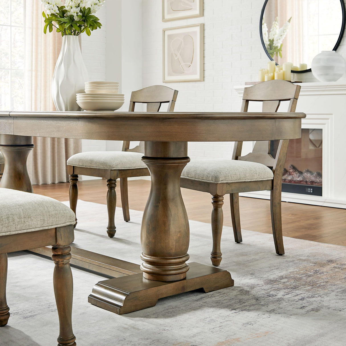 JURMALYN Oval Extendable Dining Table for 6 8 Solid Wood Dining Room Table with 8Chairs Set, 9 Piece Kitchen Table with Leaf Chairs Set Country Rustic Farmhouse Furniture Oak (76.06" to 94.06 ") JURMALYN