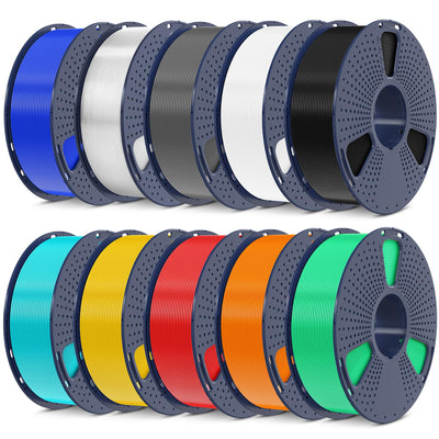 SUNLU 10KG PLA Filament Bundle 1.75mm, 3D Printer Filament, Dimensional Accuracy +/- 0.02 mm,1kg Spool, 10 Rolls, Black+White+Grey+Transparent+Blue+Green+Orange+Red+Pureyellow+Cyan