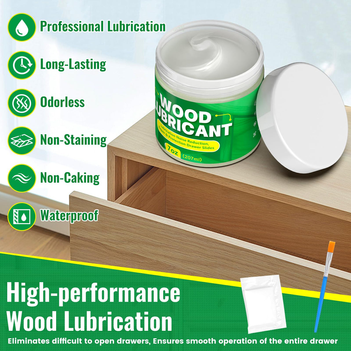 HONKID Wood Lubricant, 7OZ Drawer Wax Wood Lubricant Multi-Purpose Wax for Drawers, Doors, & Windows, Reduce Noise, Restore Antique Furniture, Non-Toxic and odorless, Door Hinge Lubricant HONKID